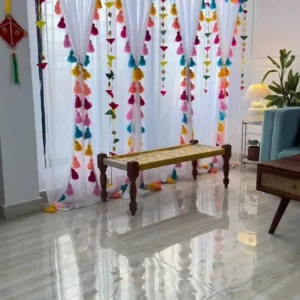 Boho Tassel Sheer Curtains for Living Room & Bedroom – Colorful Window Drapes, Light-Filtering White Net Curtain with Rainbow Tassels