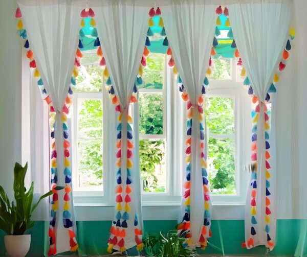Rainbow Tassel Sheer Curtains
