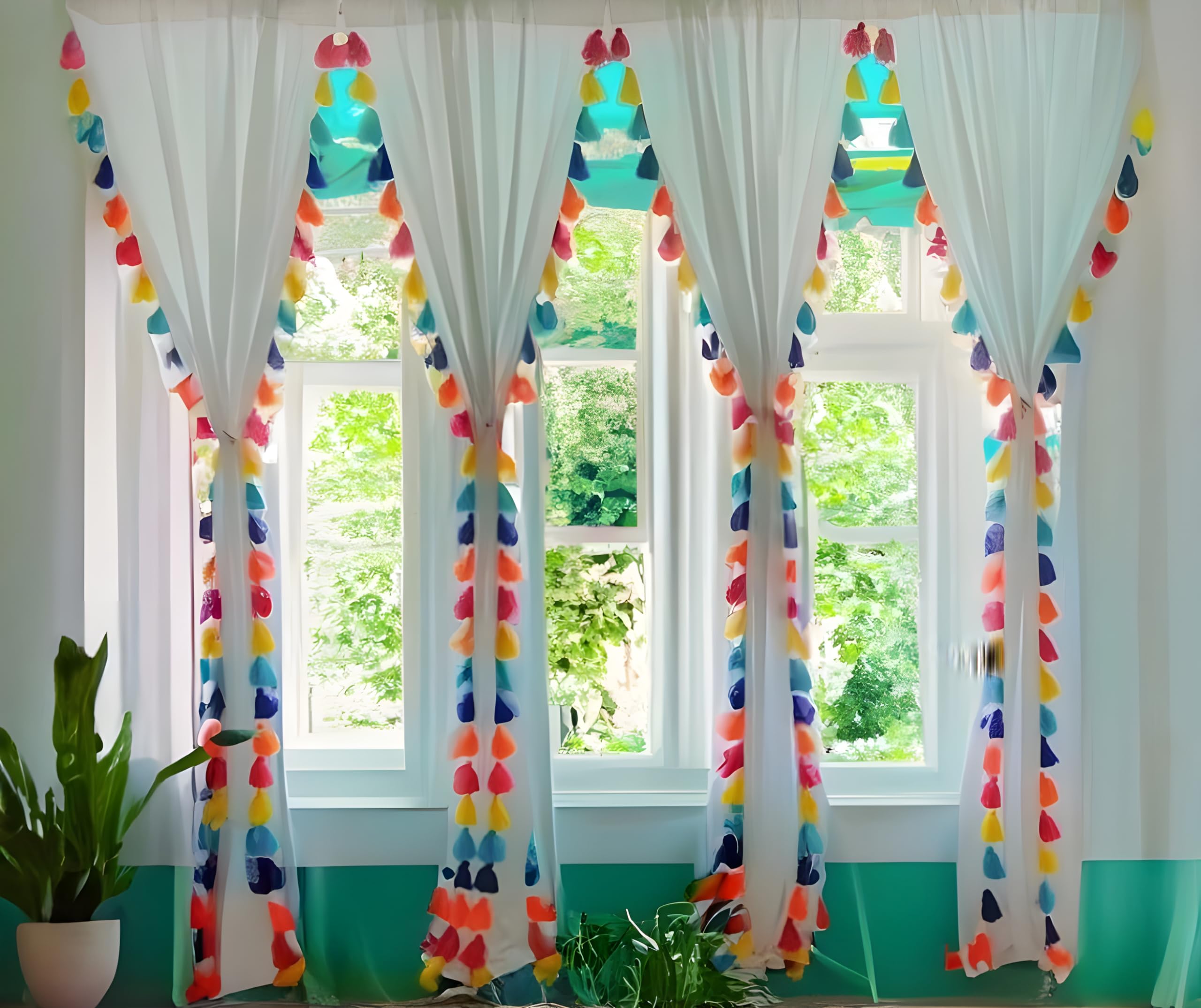 Rainbow Tassel Sheer Curtains