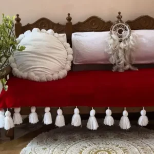 Solid Red Sofa Throw with Tassels – Bold Cotton Sofa Cover for Festive & Bohemian Décor